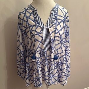 Blue and White Geometric Women's tunic top